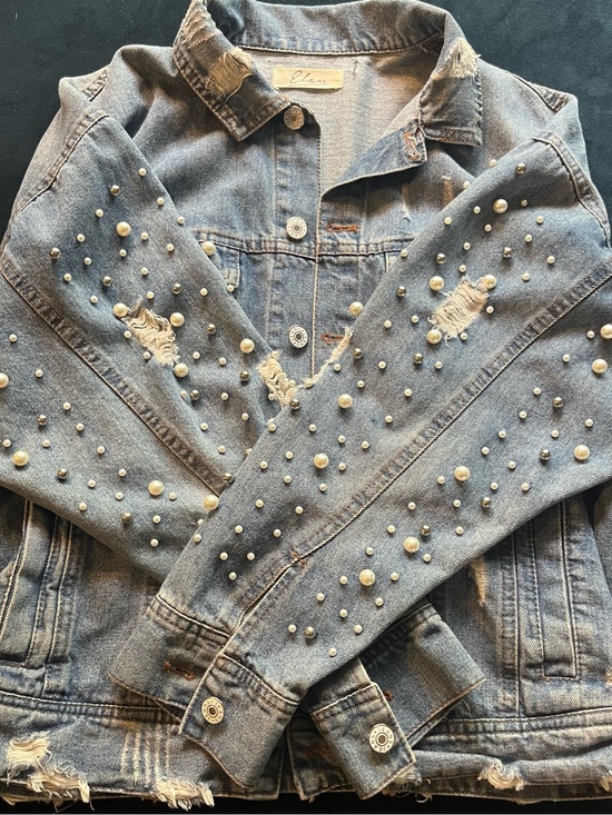 Elan Jackets & Blazers - Elan Over-Sized Embellished Denim Jacket
